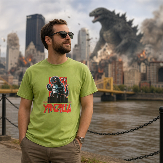 YINZILLA T-Shirt  Giant Lizard & Pittsburgh Skyline Silhouette Funny Yinzer PGH Monster Tee