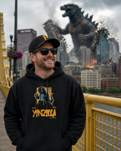 Yinzilla Pittsburgh Hoodie, Yinzer Monster Skyline Sweatshirt, Pittsburghese Hoodie, Steel City Lizard Monster Pullover