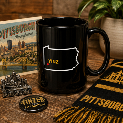 Pittsburgh Yinz Mug, Pennsylvania Map Coffee Mug, 15oz PA State Mug, Yinzer Gift, Pittsburgh Coffee Cup, Steel City Gift