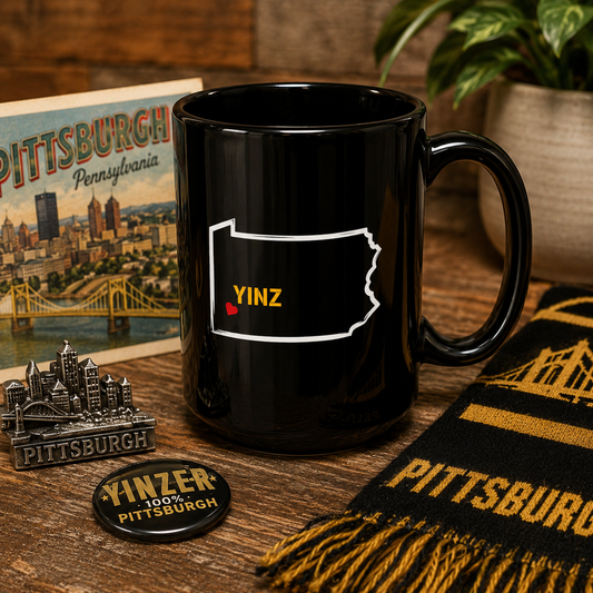 Pittsburgh Yinz Mug, Pennsylvania Map Coffee Mug, 15oz PA State Mug, Yinzer Gift, Pittsburgh Coffee Cup, Steel City Gift