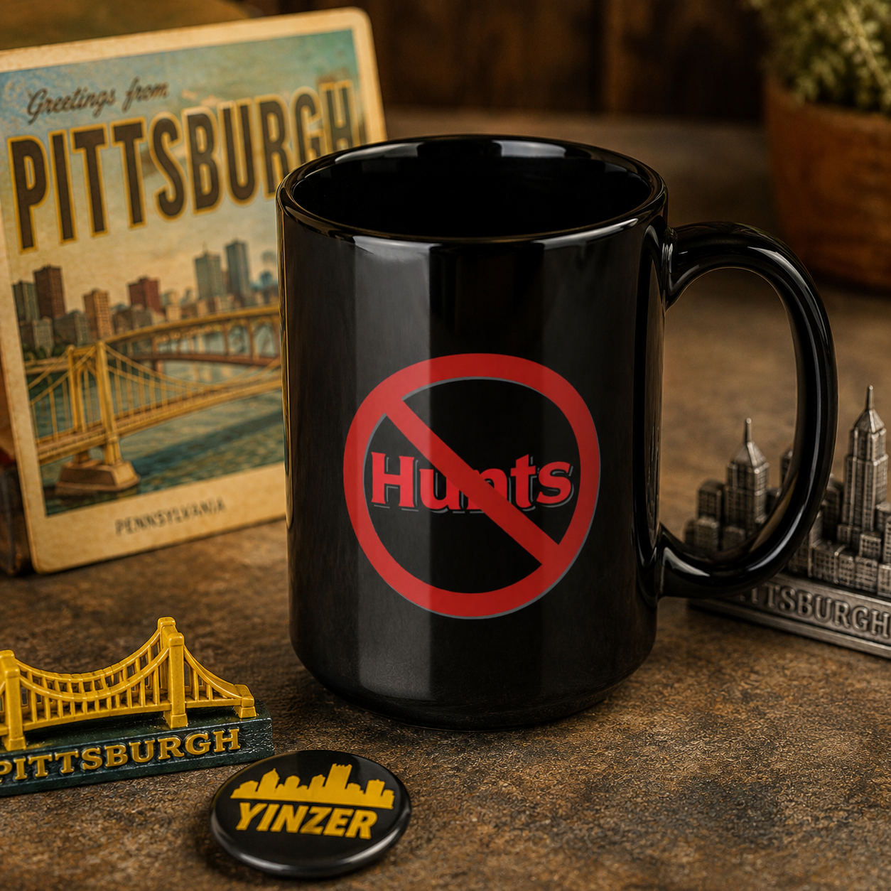 No Hunts Ketchup 15oz Black Mug  | Pittsburgh Heinz Only Coffee Cup | Yinzer Gift