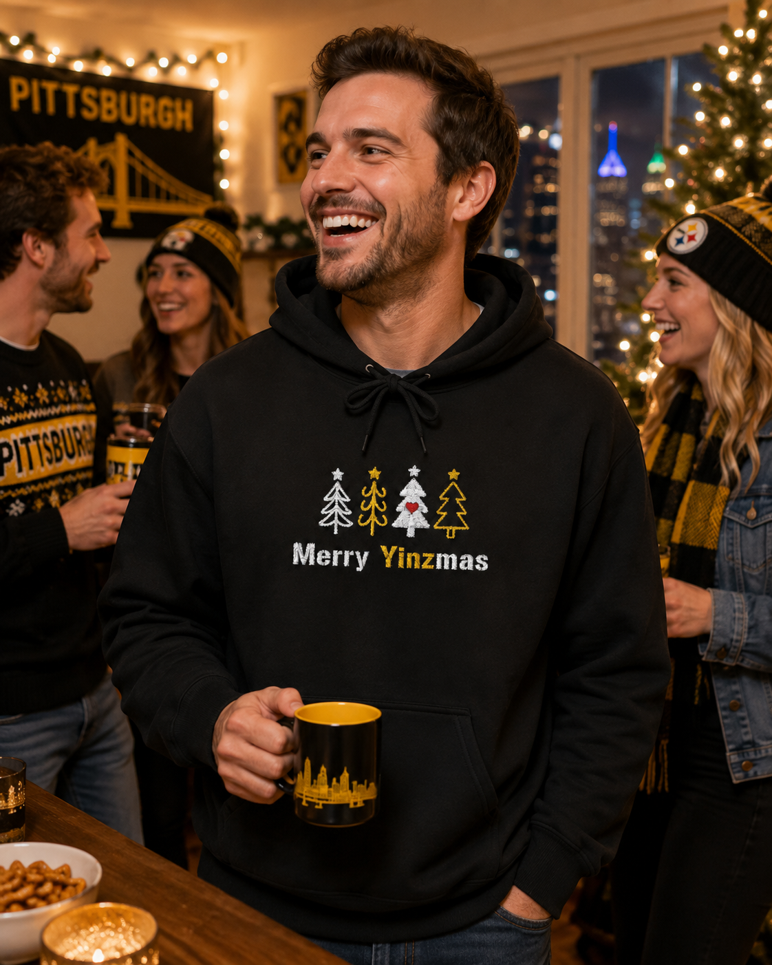 Merry Yinzmas Embroidered Hoodie, Pittsburgh Christmas Sweatshirt, Yinzer Holiday Gift, Christmas Tree Pittsburghese Hoodie
