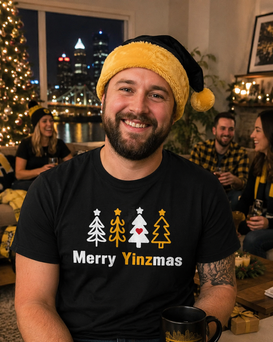 Merry Yinzmas T-Shirt, Pittsburgh Christmas Shirt, Stylized Tree Tee, Yinzer Holiday Gift, Pittsburghese Christmas Shirt