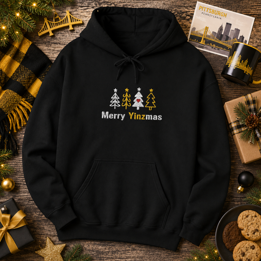 Merry Yinzmas Embroidered Hoodie, Pittsburgh Christmas Sweatshirt, Yinzer Holiday Gift, Christmas Tree Pittsburghese Hoodie