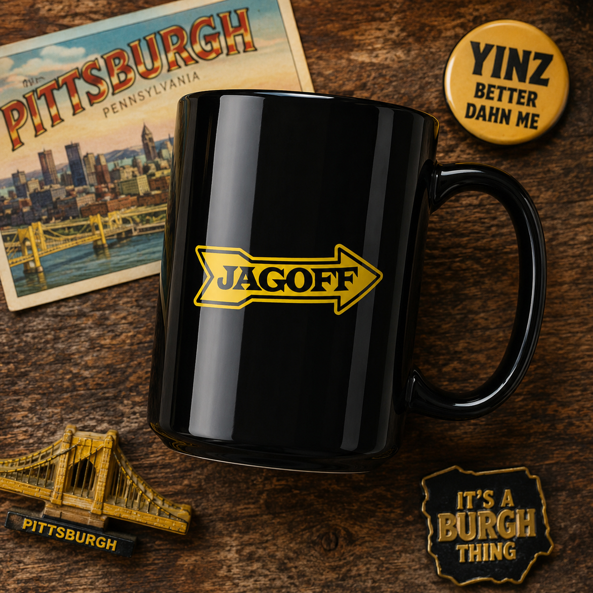 Jagoff Kennywood Sign Parody Mug 15oz | Black Coffee Mug | Funny Pittsburghese Cup | Yinzer Gift | Steel City Humor